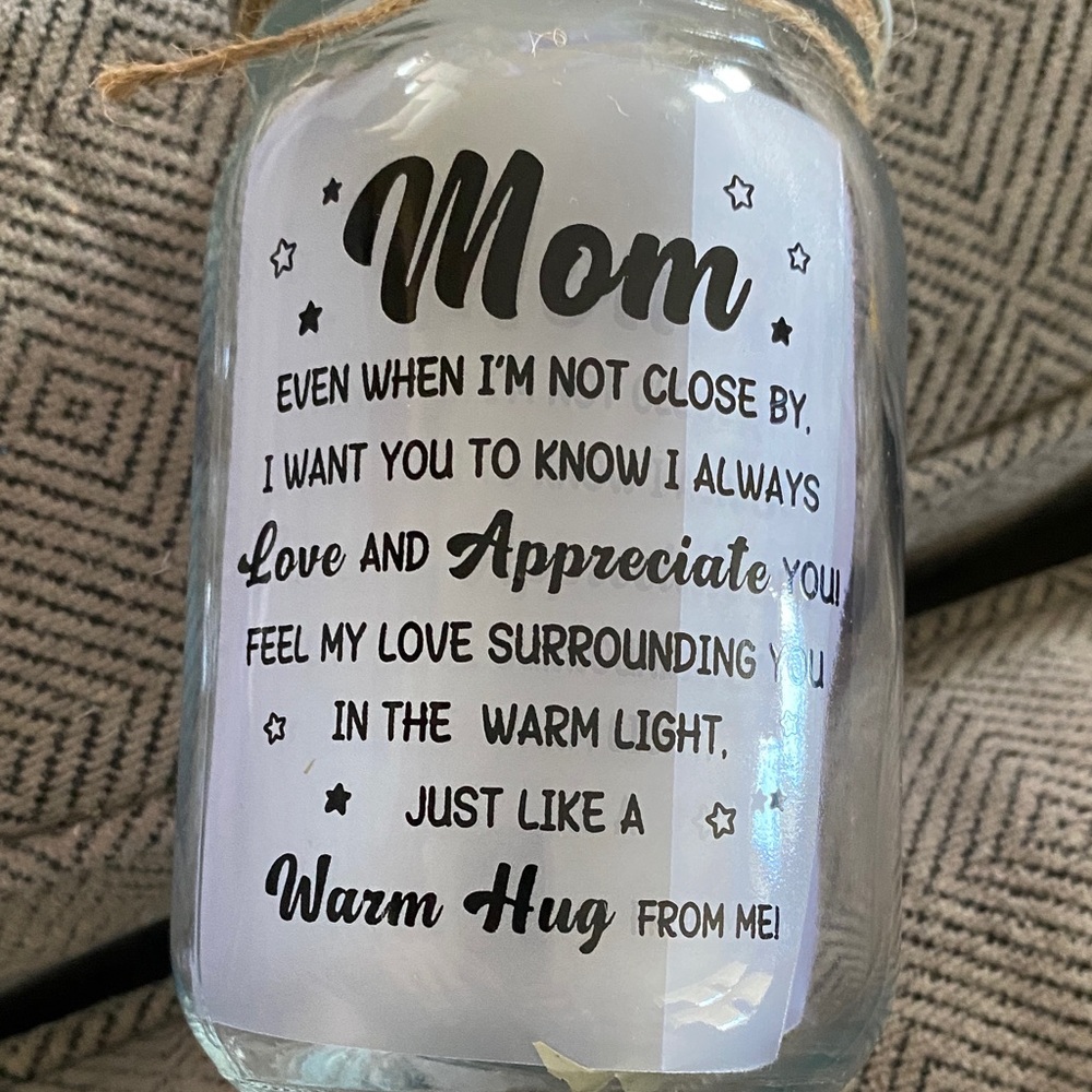 Glass Mason Jar Mom' Message - Gold Lid twinkle lights